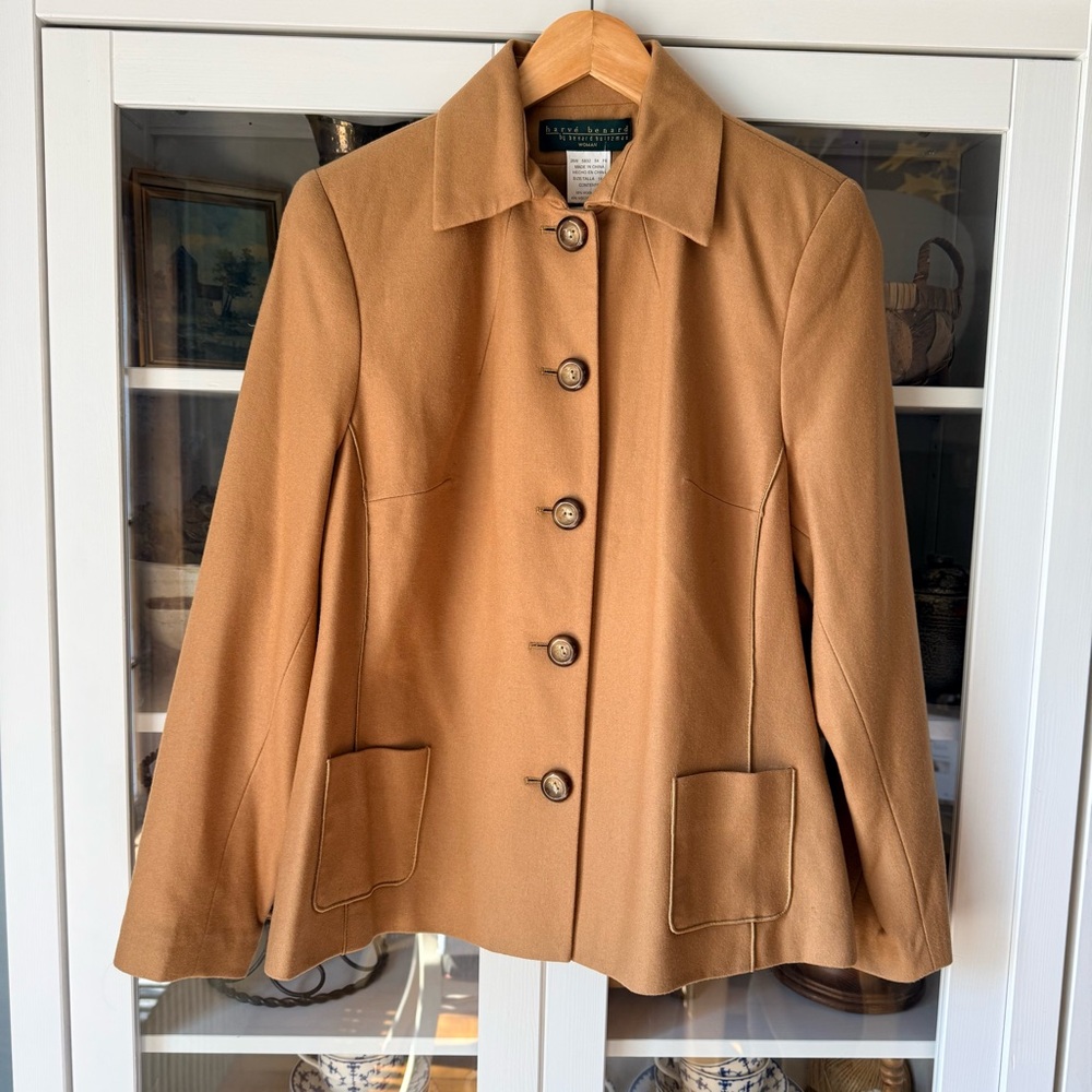 Harvé Benard Camel Wool-Blend Button Front Jacket